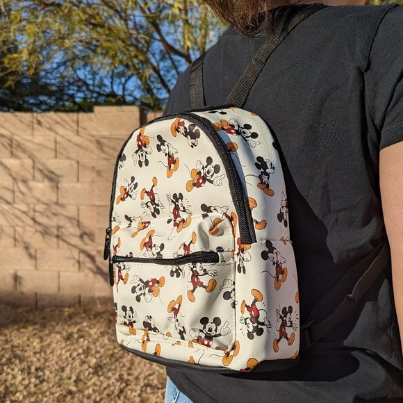 Disney Mickey Mouse Mini Faux Leather White Backpack 11" Bag - Picture 4 of 9